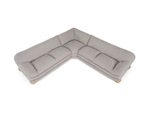 Prinkett Modular Corner Light Gray Sectional Sofa A light gray L-shaped sectional sofa with a plush, textured fabric and light wood legs, shown from a high-angle perspective on a solid white background.