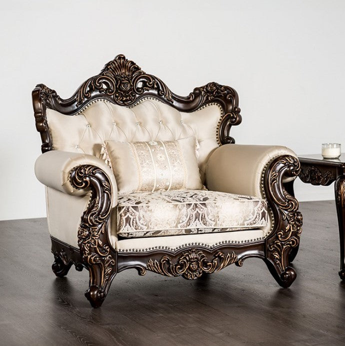 Prisya Traditional Dark Cherry Beige Fabric Chair