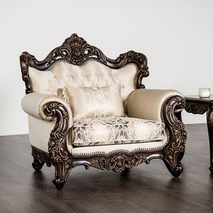 Prisya Traditional Dark Cherry Beige Fabric Chair