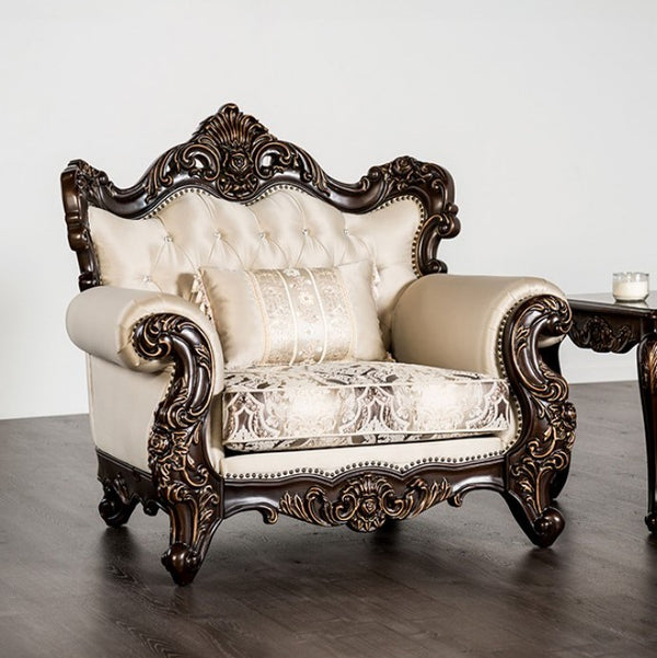 Prisya Traditional Dark Cherry Beige Fabric Chair
