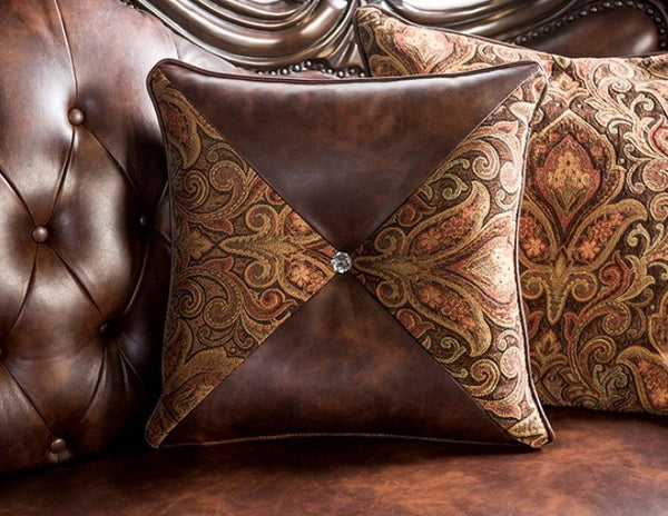 Prisya Traditional Leatherette Rolled Arm Sofa Pillow 1
