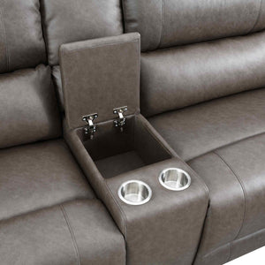Punge Power Motion Reclining Sectional Sofa Gray leather sofa with cup holders and storage compartment