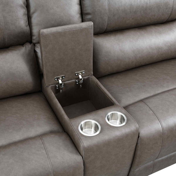 Punge Power Motion Reclining Sectional Sofa Gray leather sofa with cup holders and storage compartment