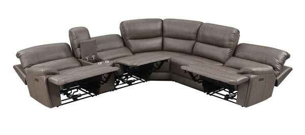 Punge Power Motion Reclining Sectional Sofa Gray sectional sofa with reclining seats on a white background