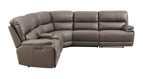 Punge Power Motion Reclining Sectional Sofa Brown leather sectional sofa on a white background