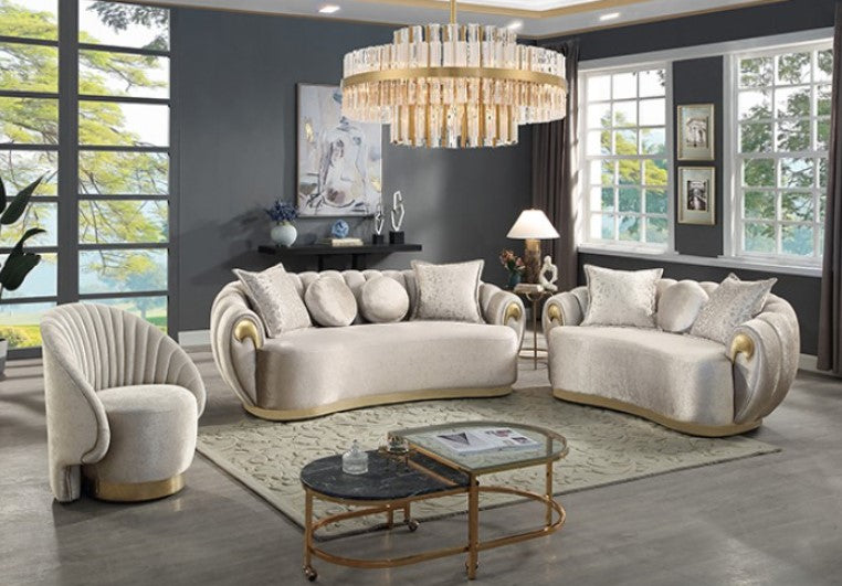 Raiden Glam Metallic Taupe Curved Loveseat