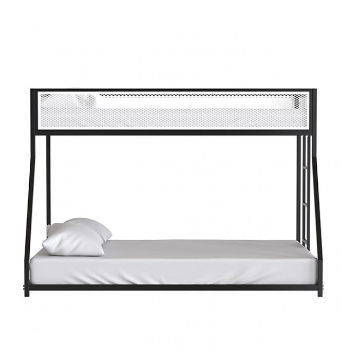 Ranzo Contemporary Matte Black Full Metal Twin Full Low Bunk Bed Bunk bed in a room with a desk and window