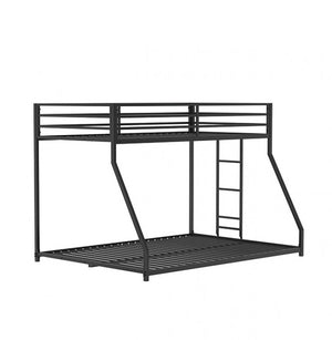Renzio Contemporary Matte Black Full Metal Low Bunk Bed Black metal bunk bed on a white background