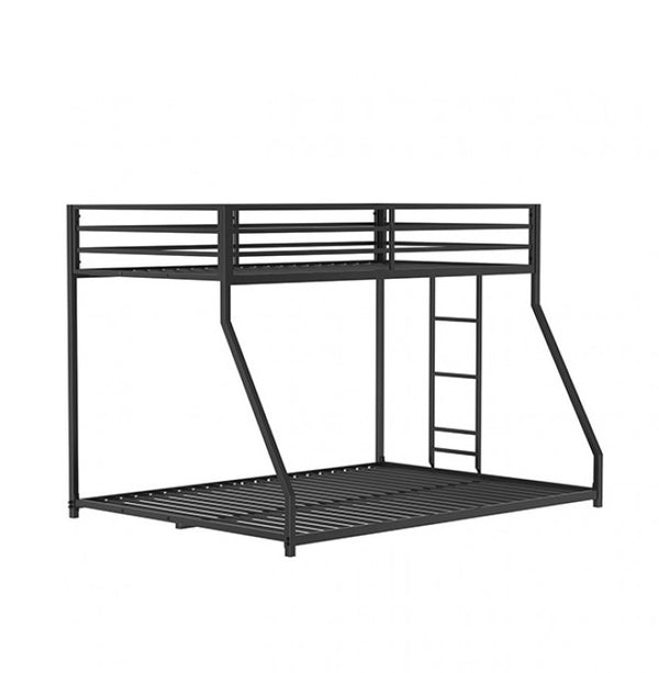 Renzio Contemporary Matte Black Full Metal Low Bunk Bed Black metal bunk bed on a white background