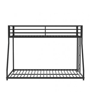 Renzio Contemporary Matte Black Full Metal Low Bunk Bed Black metal bunk bed on a white background