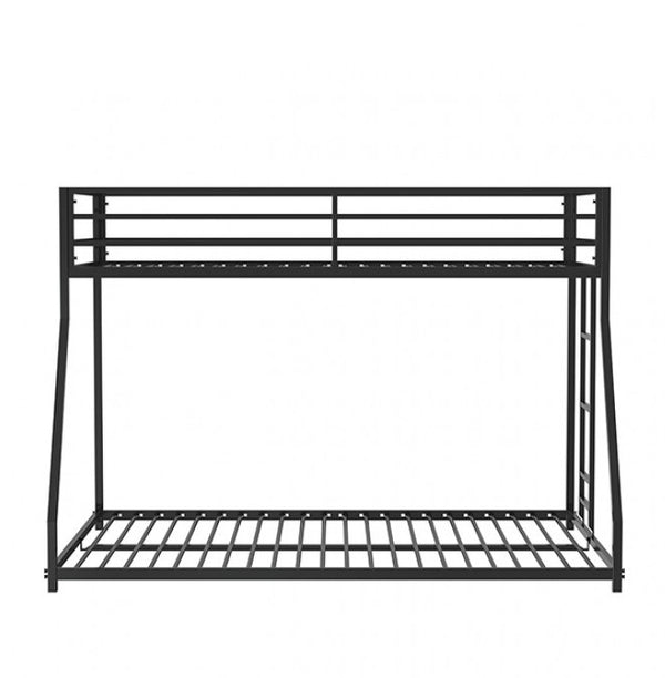 Renzio Contemporary Matte Black Full Metal Low Bunk Bed Black metal bunk bed on a white background