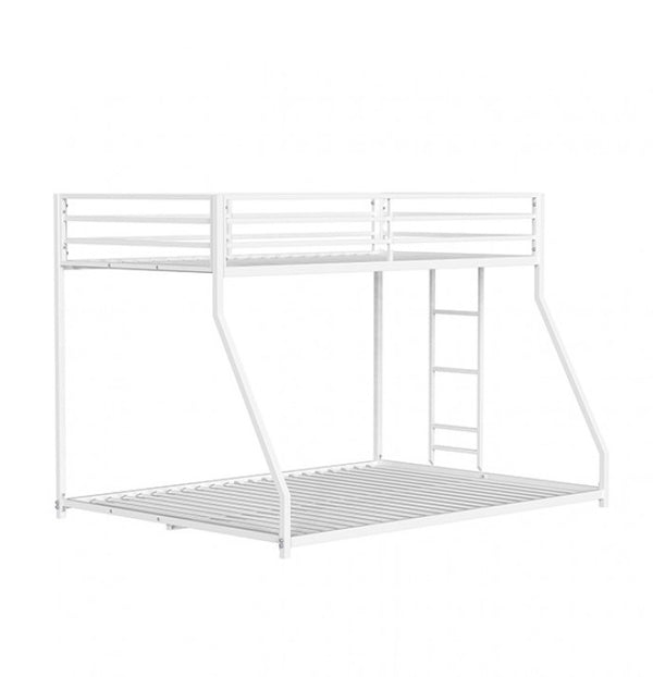 Renzio Contemporary Matte White Full Metal Low Bunk Bed White metal bunk bed on a white background