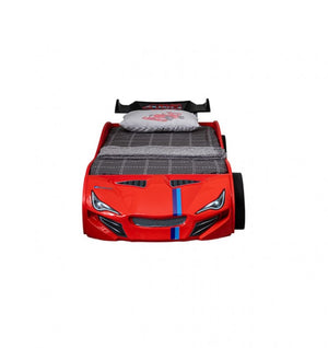 Robin High Gloss Race Car Bed With Trundle Closed in Red Front
