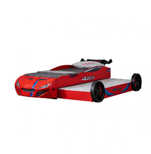 Robin High Gloss Race Car Bed With Trundle Closed in Red