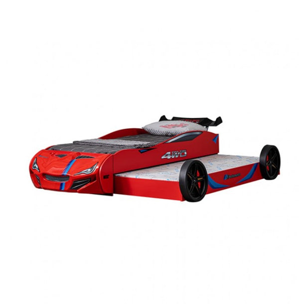 Robin High Gloss Race Car Bed With Trundle Closed in Red