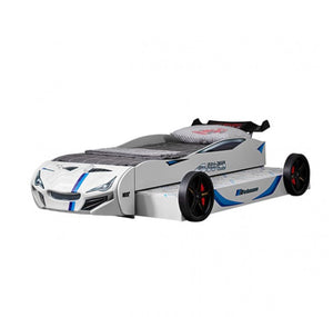 Robin High Gloss Race Car Bed With Trundle Closed in White