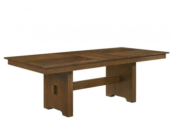 Dining Table90"W (72" + 18" LEAF) X 42"D X 30.3"H A dark brown wooden extendable dining table with a geometric, block-style base and a visible center extension joint, shown on a plain white background.