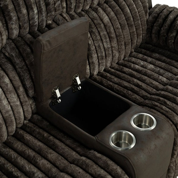 Salley Brown Fabric Two Tone Recliner Sofa Cupholder