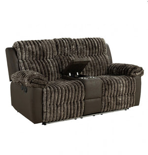 Salley Brown Fabric Two Tone Recliner Sofa Cupholder Open