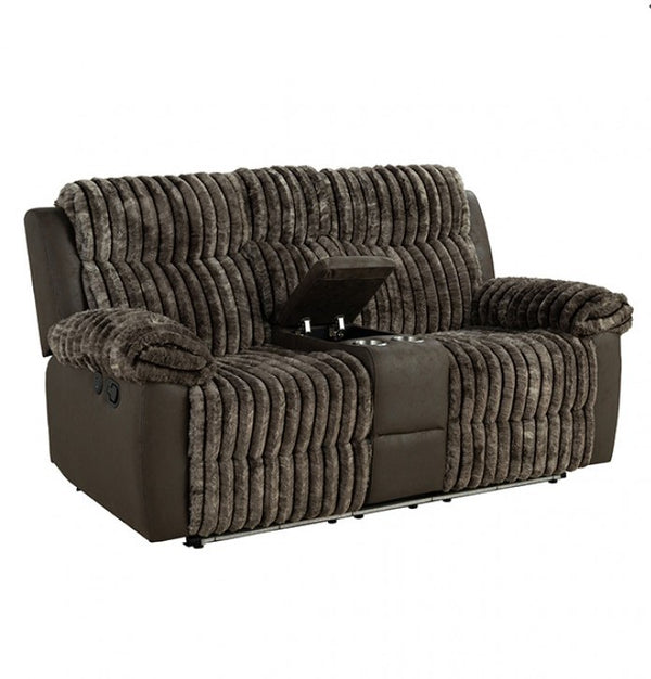 Salley Brown Fabric Two Tone Recliner Sofa Cupholder Open