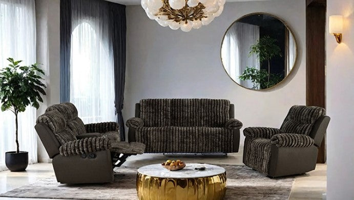 Salley Brown Fabric Two Tone Recliner Sofa