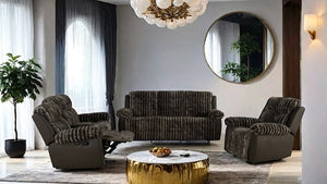 Salley Brown Fabric Two Tone Recliner Sofa Set