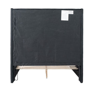 Samberg Modern Fireplace Simulator Black Bed Black folding screen with wooden slats on a white background