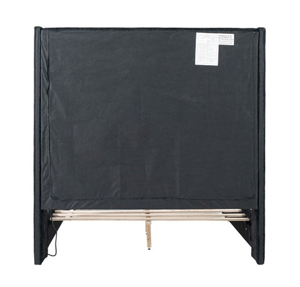 Samberg Modern Fireplace Simulator Black Bed Black folding screen with wooden slats on a white background