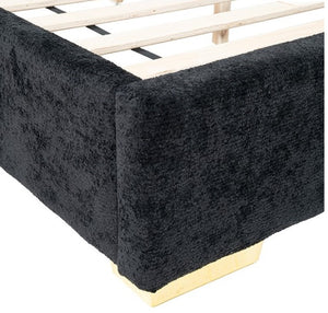 Samberg Modern Fireplace Simulator Black Bed Black bed skirt on a wooden bed frame
