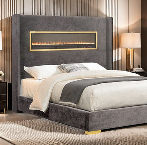 Samberg Modern Fireplace Simulator Gray Bed