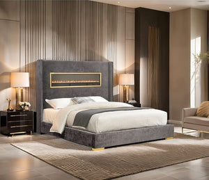 Samberg Modern Fireplace Simulator Gray Bed