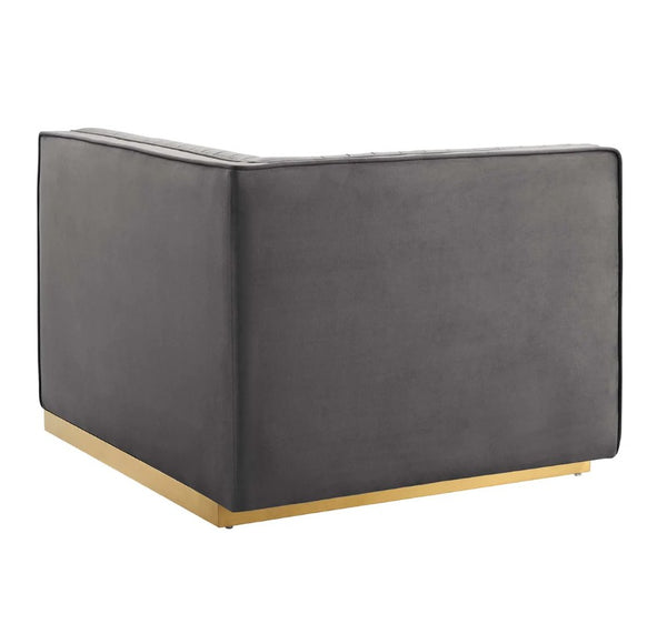 Sanchi 4PC Channel Tufted Velvet Modular Sectional Sofa Gray Black corner sofa with gold base on a white background