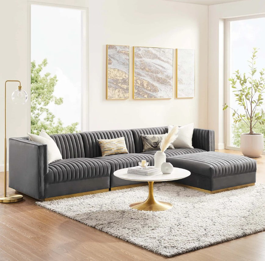 Sanchi 4PC Channel Tufted Velvet Modular Sectional Sofa Gray
