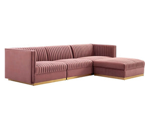 Sanchi 4PC Channel Tufted Velvet Modular Sectional Sofa Rose Black leather sofa on a white background