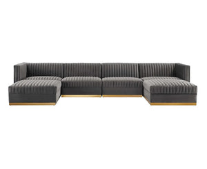 Sanchi 6PC Channel Tufted Velvet Modular Sectional Sofa Gray Gray sectional sofa on a white background