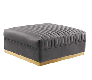 Sanchi 6PC Channel Tufted Velvet Modular Sectional Sofa Gray Gray ottoman with a ribbed texture on a white background