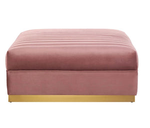 Sanchi Channel Tufted Velvet Modular Sectional Sofa Ottoman Pink ottoman with a gold base on a white background
