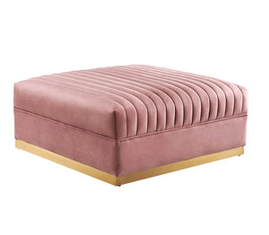 Sanchi Channel Tufted Velvet Modular Sectional Sofa Ottoman Pink ottoman with gold base on a white background