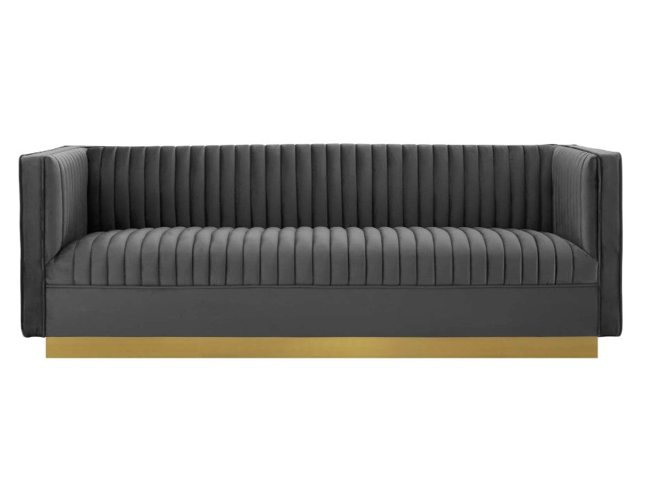 Sanchi Vertical Channel Tufted Velvet Sofa Gray