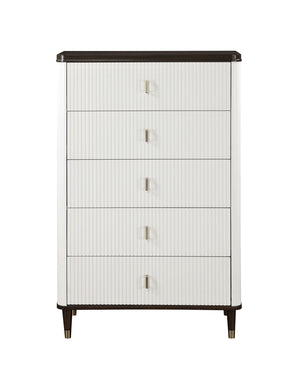 Serania Two Tone Chest White dresser with black base and trim on a white background