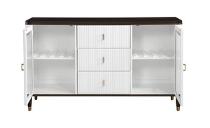 Serania Two Tone Dining Server White cabinet with dark brown top on a white background