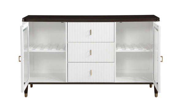 Serania Two Tone Dining Server White cabinet with dark brown top on a white background