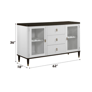Serania Two Tone Dining Server White sideboard with black accents and dimensions labeled on a white background
