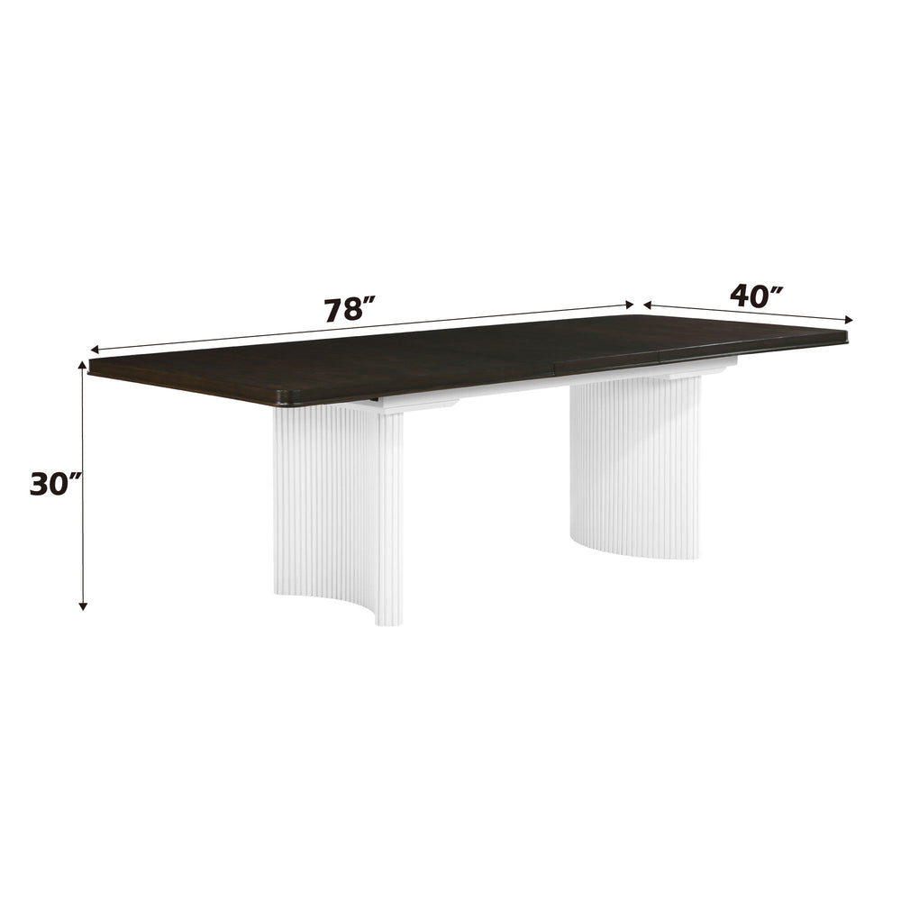 Serania Two Tone Dining TableDining room with a table and chairs in a modern interior setting.
