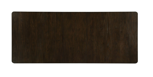 Serania Two Tone Dining Table Dark brown wooden panel on a white background