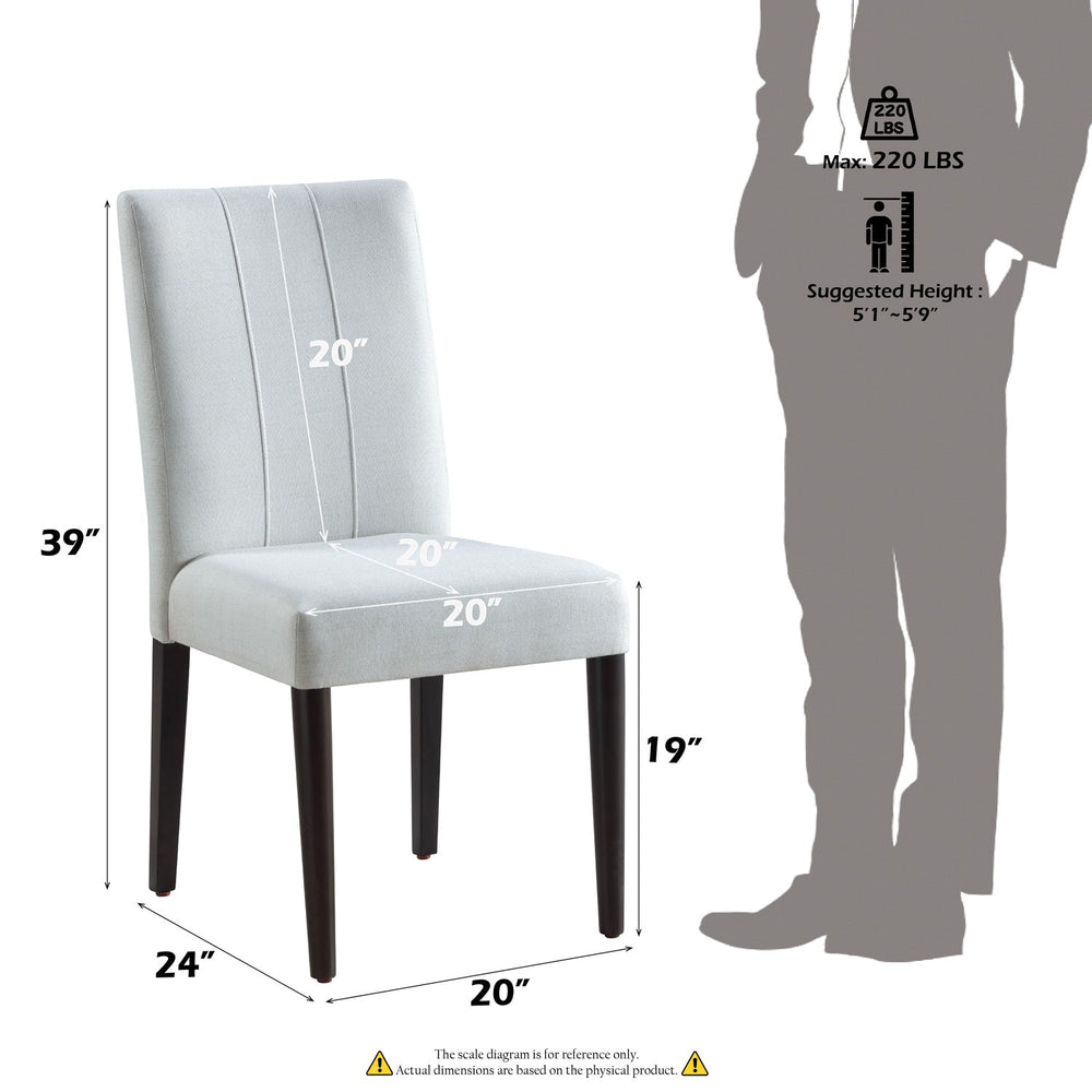 Serania Two Tone Dining Table Chair White upholstered chair with dark wood legs on a white background