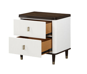 Serania Two Tone Nightstand White nightstand with two drawers and a dark wood top on a white background
