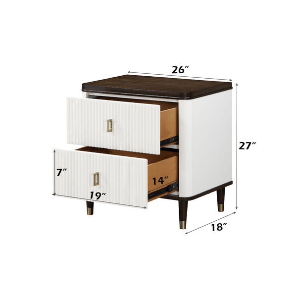 Serania Two Tone Nightstand Furniture piece with dimensions labeled on a white background