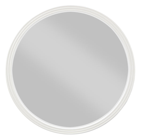 Serania Two Tone Wall Mirror A round wall mirror with a thick, white, textured frame on a solid white background.