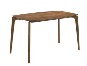 Serika Mid Century Modern Counter Height Walnut Dining Table A modern wooden dining table with a warm brown wood grain finish and tapered legs, shown on a plain white background.